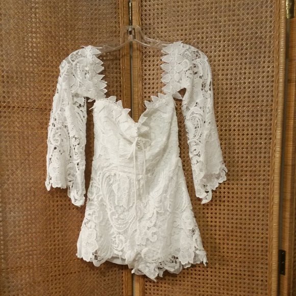 Fashion Nova Pants - First Kiss White Lace Romper Sz Small Fashion Nova